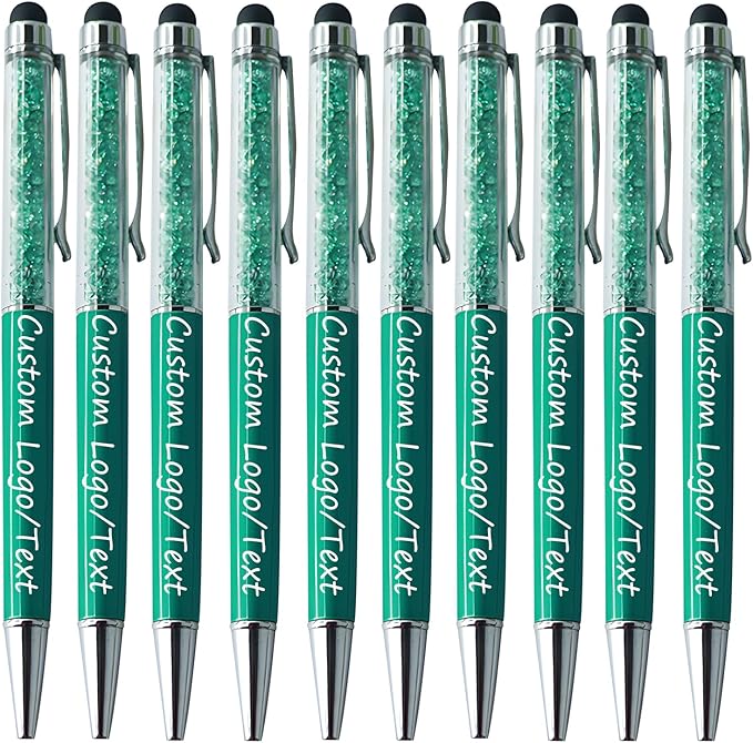 Yucold Customized Pens with Name/Logo - Touch Screen Stylus Ballpoint Pen, Perfect for Weddings, Business & Personalized Gifts (Peacock Green,500)