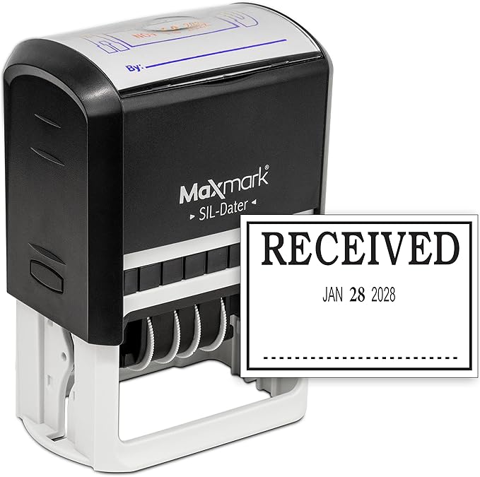 MaxMark Large Self-Inking Rubber Date Office Stamp with Received Phrase & Date - Black Ink, 12-Year Band - Style 3