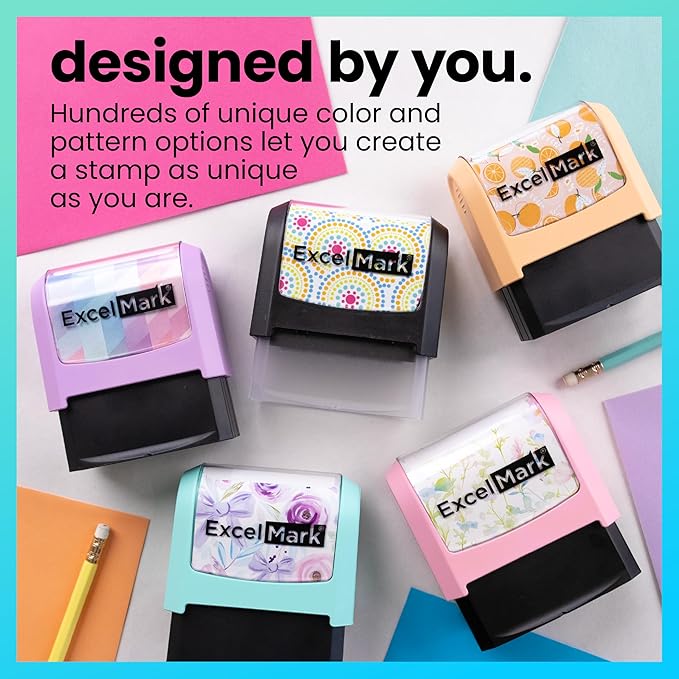 ExcelMark Address Stamp - Custom Return Address Stamp with Elegant Designs, Vibrant Colors & Patterns – Perfect for Mail, Invitations & Gifts (Pink Mount, Signature Frame)