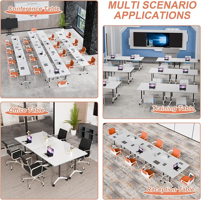 Conference Table Flip Top Mobile Conference Room Tables,Folding Conference Table with Wheels,Large Meeting Training Seminar Table Saving Space for Office Classroom(8A,70.8'')