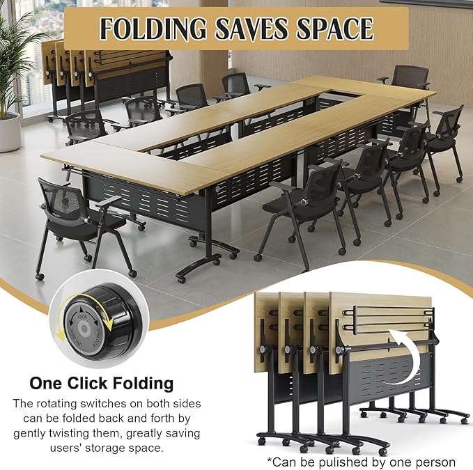Conference Table,55.1''Folding Conference Room Table for 4-12 People,Mobile Flip Top MeetingTraining Table with Different Coulor and Styles for Offices, Classrooms,Meeting Room (2, E)