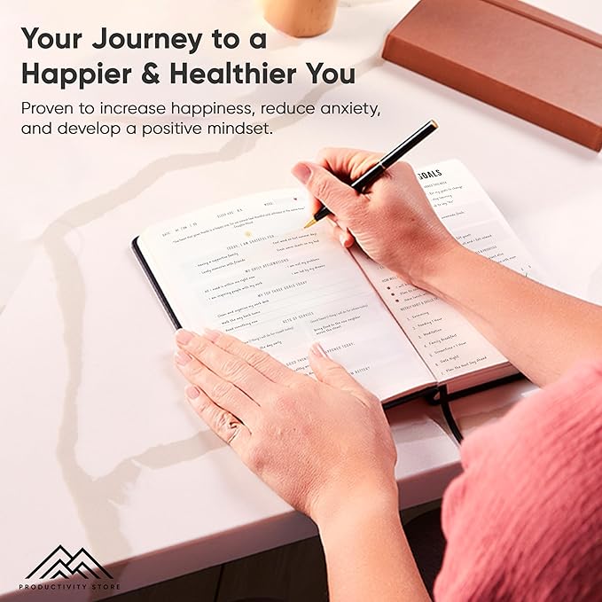 Gratitude & Self-Care Journal - Guided Mindfulness & Mental Health Journal All-in-One with Prompts for Self Discovery - Daily Journal for Men & Women by PRODUCTIVITY STORE (A5, Brown)