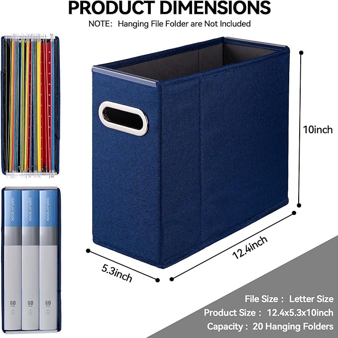 ComfortKeeper 4 Packs Letter Size File Organizer, File Folders Organizer, Fabric Storage Box, Collapsible Paper Organizer with Metal Handle, Smooth PVC Rails, Only Box (Blue)