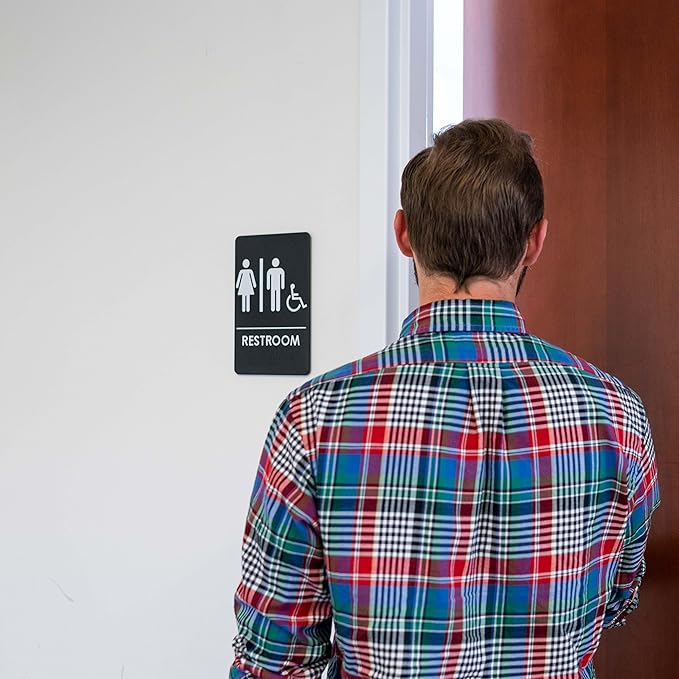 Men's/Women's Restroom Sign for Handicap Accessible Restroom ADA-Compliant Bathroom Door Sign, Made in USA, Pack of 12