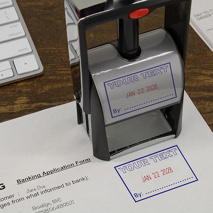 MaxMark Heavy Duty Self Inking Date Stamp with Phrase Received - Red Ink