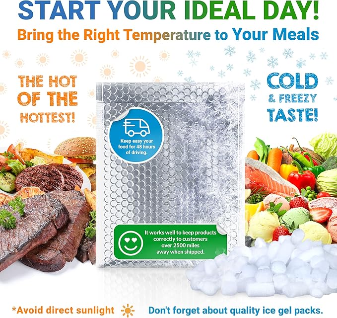 Amiff Silver Thermal Bubble Mailer, 12 x 17 Inches. 25 Pack Metallic Bubble Mailers. Self-Seal Insulated Mailers for Cold Shipping. Padded Envelopes Waterproof. Thermal Bag for Food, Cosmetics