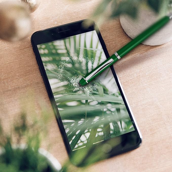 DISCOUNT PROMOS Custom Twist Action Plastic Stylus Pens, Set of 10, Personalized Bulk Pack - Pens for Work, Cool Pens for Writing, Black Ink - Green