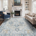 GENIMO 7'6''x9'6'' Area Rugs for Living Room, Machine Washable Non Slip Vintage Rugs, Low Pile Lightweight Chenille Print Rug for Bedroom, Dining Room, Home Office, Blue