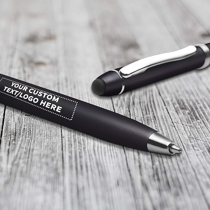 DISCOUNT PROMOS Custom Twist Action Plastic Stylus Pens, Set of 50, Personalized Bulk Pack - Pens for Work, Cool Pens for Writing, Black Ink - Black