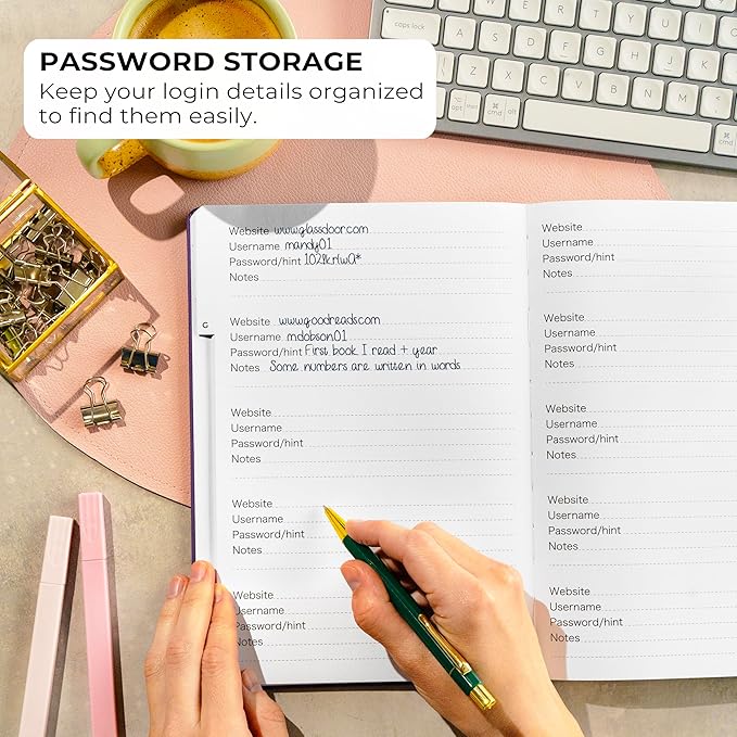 Clever Fox Password Book with alphabetical tabs. Internet Address Organizer Logbook. Large Password Keeper for Website Logins (Purple)