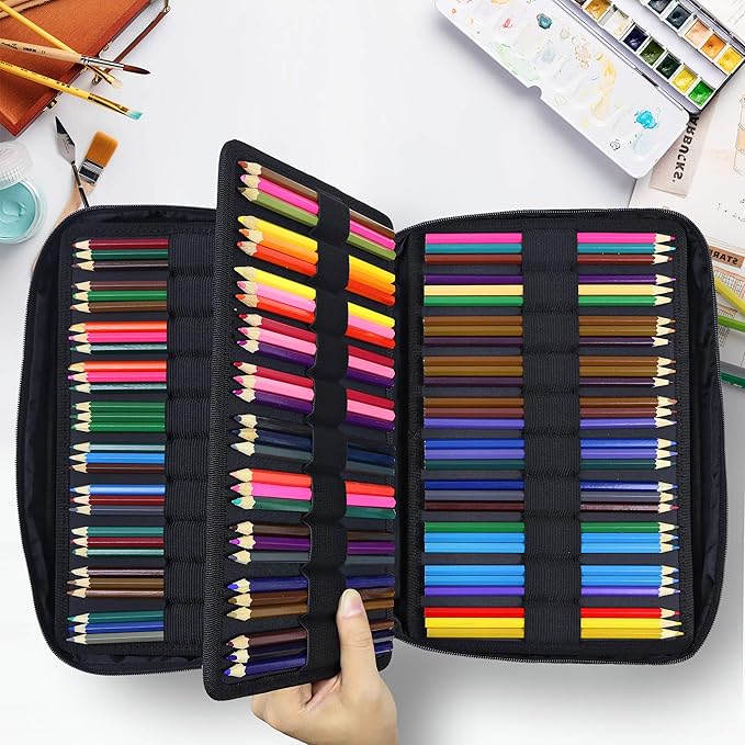 YOUSHARES Colored Pencil Case 304 Slots Pen Case Organizer with Handy Wrap & Zipper, Multilayer Holder for Prismacolor Colored Pencils & Gel Pen (Red Pink Rose)