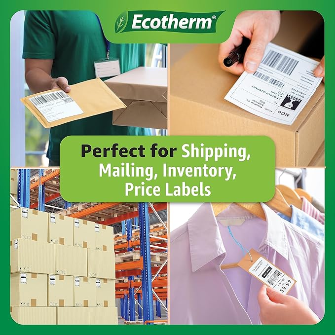 4" x 4" Thermal Labels | 4 Rolls | 1508 Labels | fits Zebra, Munbyn, Rollo, Godex, Arkscan, iDPRT, Offnova Thermal Label Printers and More | Blank White Adhesive Stickers by Ecotherm