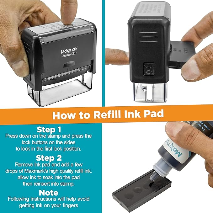 Custom Self Inking Rubber Stamp - Up to 4 Lines of Text - Choose from 15 Ink Colors - Medium Size