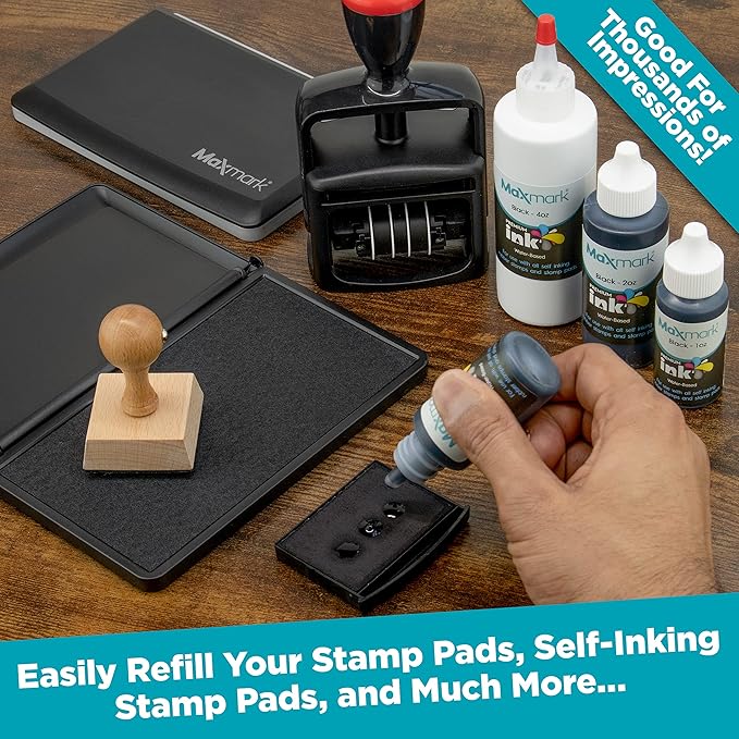 MaxMark Premium Refill Ink with Control Tip Bottle for Self-Inking Stamps, Dark Yellow Color - 4 oz.