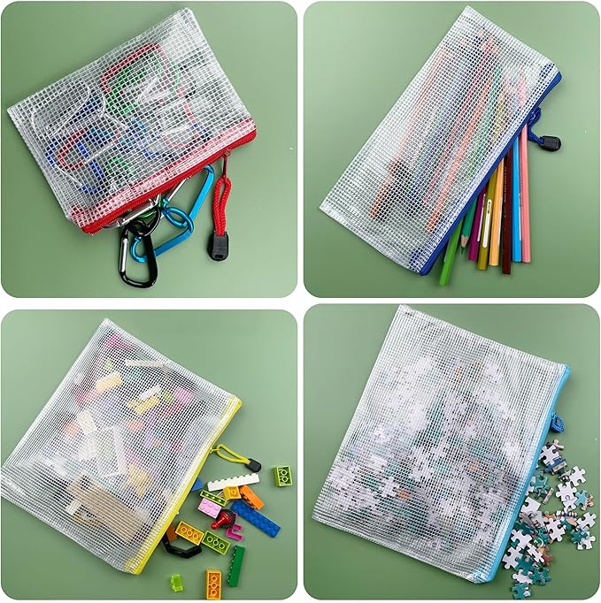 Oaimyy-18 Pcs, Large Mesh Zipper Pouch Document Folders Bag Plastic Zip File Folders for Office Supplies,Travel,Puzzles Games Organizing Storage,Classroom Board Game Organization (9 * 12, inches)
