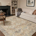GENIMO 5x7 Area Rugs for Living Room, Machine Washable Non Slip Vintage Rugs, Low Pile Lightweight Print Rug for Bedroom, Dining Room, Home Office, Warm Brown