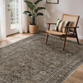 GENIMO 6x9 Area Rug Machine Washable Boho Rug for Living Room,Ultra-Thin Low Pile Carpet,Lightweight Indoor Printed Rug,Non Slip Floral Area Rug for Bedroom, Dining Room, Home Office,Brownish Green
