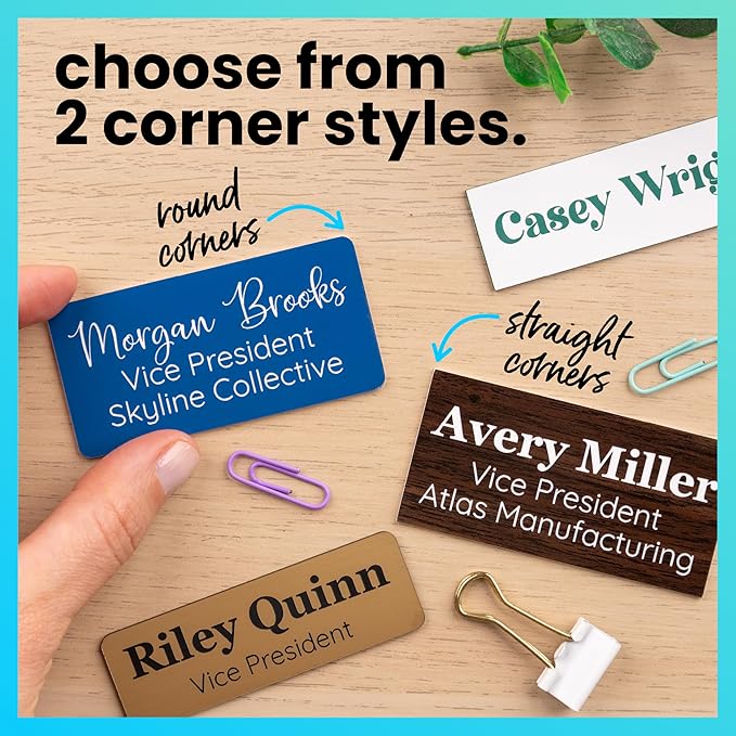 ExcelMark Custom Name Tag - Engraved Name Badge with Pin or Magnetic Backing, 16 Colors, 6 Fonts, and 2 Sizes to Choose from (Red w/White Letters, 1.5"x 3")