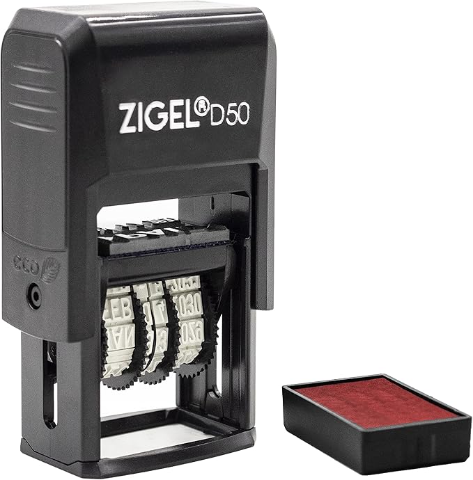ZIGEL D50 Date Stamp with DEPOSITED - Self Inking Date Stamp - Red