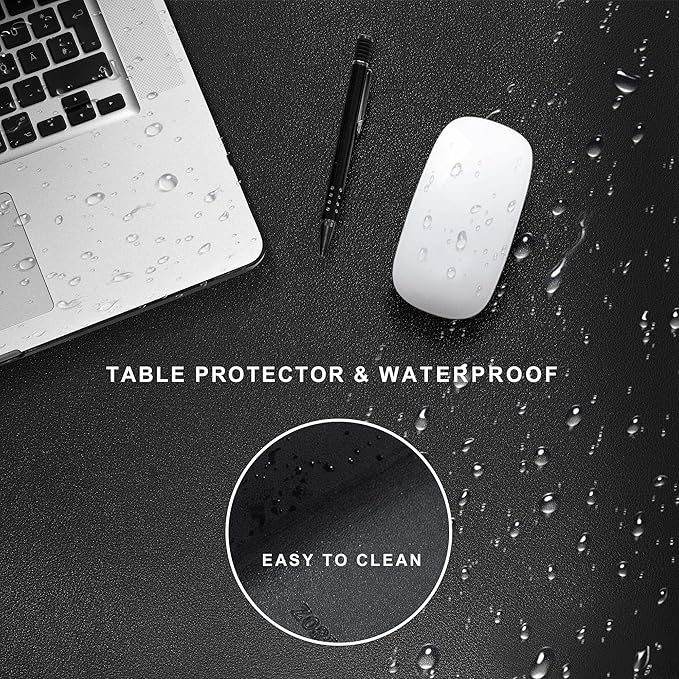 ZORESYN Leather Desk Mat 31.5 x 23.6 Inch (Black) - Extended Widen Mouse Pad, Waterproof Faux Leather Desk Pad with Non-Slip Base for Office & Home