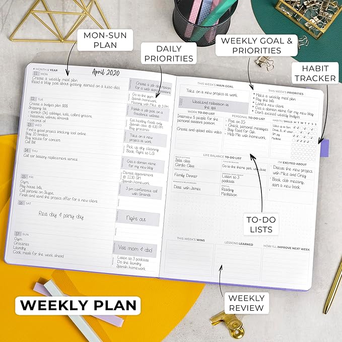 Clever Fox Planner Pro Premium – Luxurious Weekly & Monthly Planner with Budget Organizer for Productivity & Goals, Undated, A4 (Lavender)