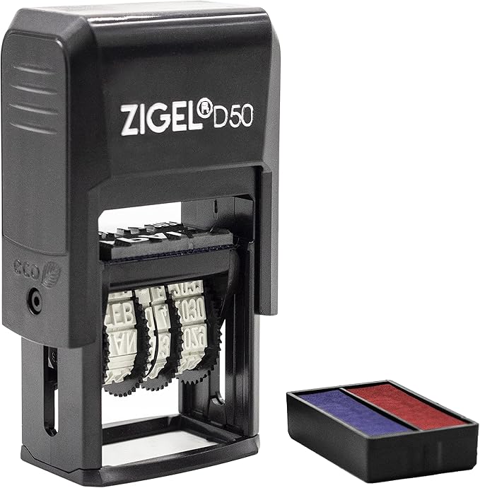 ZIGEL D50 Date Stamp with Posted - Self Inking Date Stamp - Blue/Red