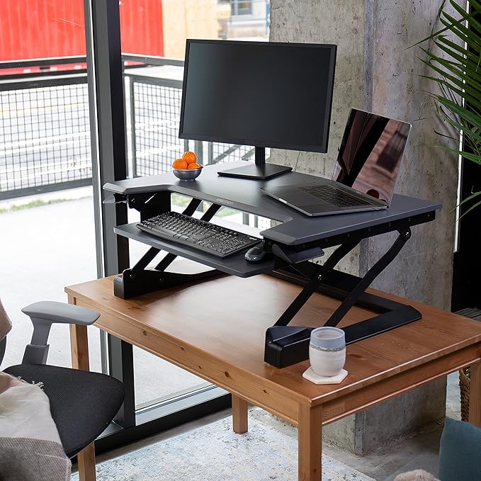 Ergotron – WorkFit-T Standing Desk Converter, Dual Monitor Sit Stand Desk Riser for Tabletops – 35 Inch Width, Black