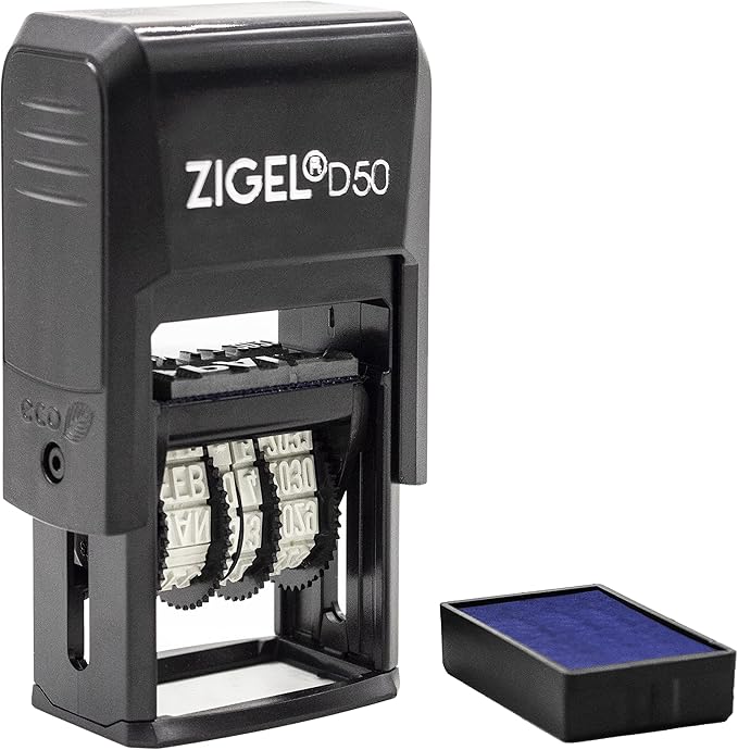 ZIGEL D50 Date Stamp with Scanned - Self Inking Date Stamp - Blue