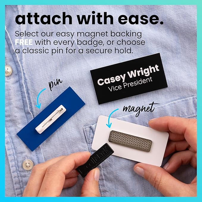 ExcelMark Custom Name Tag - Engraved Name Badge with Pin or Magnetic Backing, 16 Colors, 6 Fonts, and 2 Sizes to Choose from (Brown w/White Letters, 1"x 3")