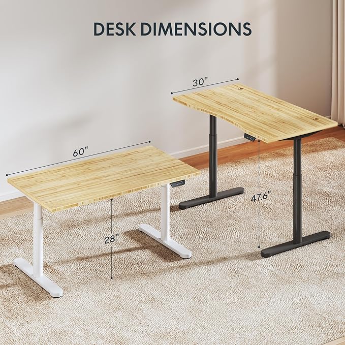 FLEXISPOT Bamboo Electric Standing Desk with Elegant Oval Legs, 60"x30" Height Adjustable Desk for Home Office & Living Spaces, White Frame
