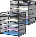 Supeasy 2 Pack 5-Tier Desk Organizer with Handle Mesh Desk File/Paper Organizer Letter Tray for Office, School and Home Easy Installation, Black